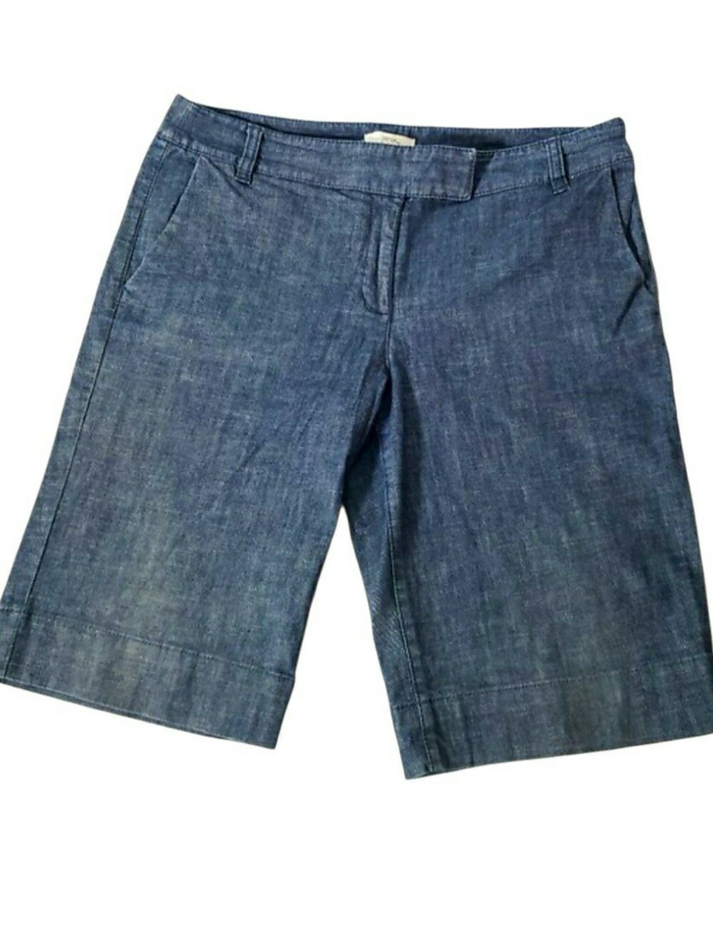 LOFT Denim-Style Chambray Bermuda Shorts - Blue 6 Stretch Preppy Modest Midrise